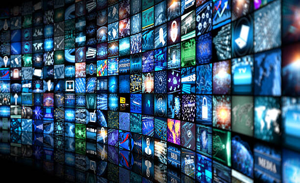 Digital Media concept Wall of screens smart TV